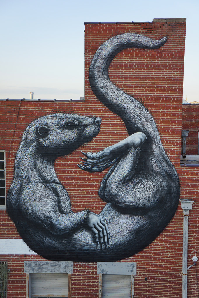 Roa's completed second mural, a river otter. 